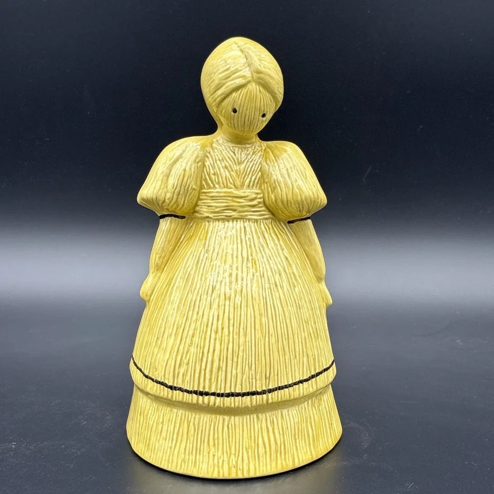 Vintage 1970s Yellow Ceramic Corn Husk Doll Figurine Kitchen Decor
